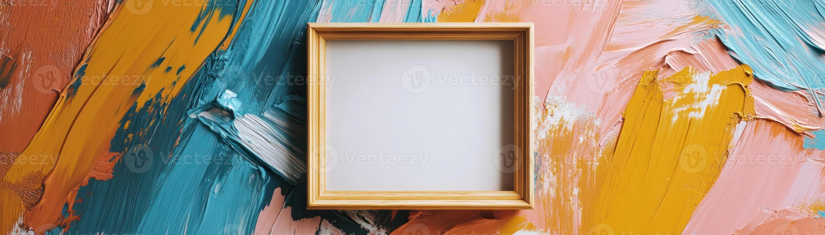 Wooden Frame on Abstract Acrylic Paint Background photo
