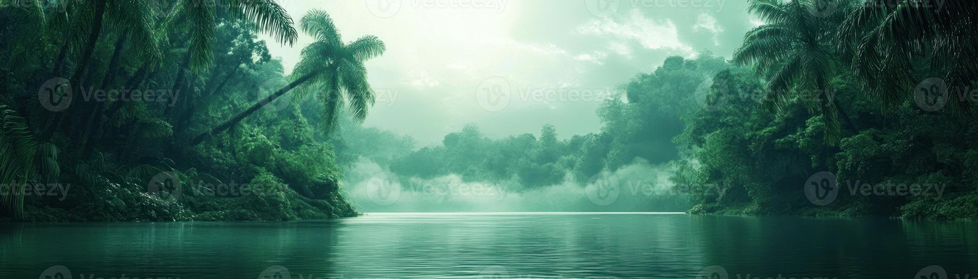 Serene River Flowing Through a Lush Tropical Forest photo