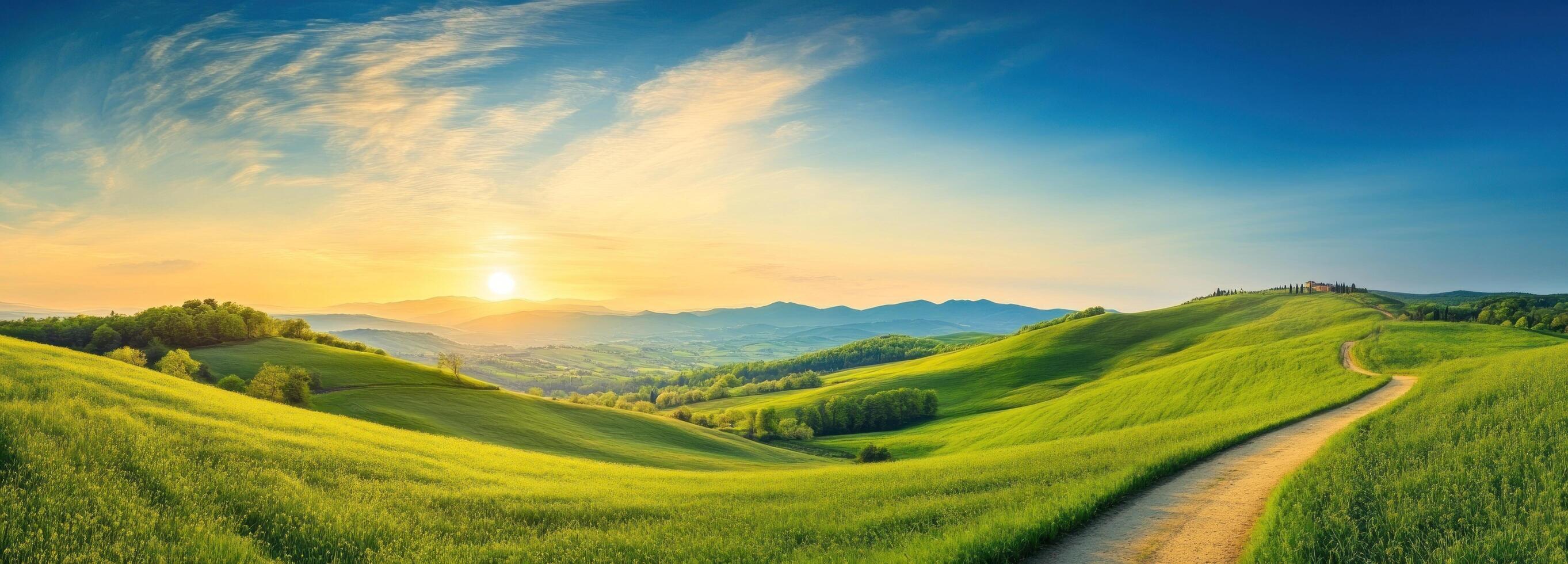 Rolling Hills and Country Road at Sunset in Tuscany photo