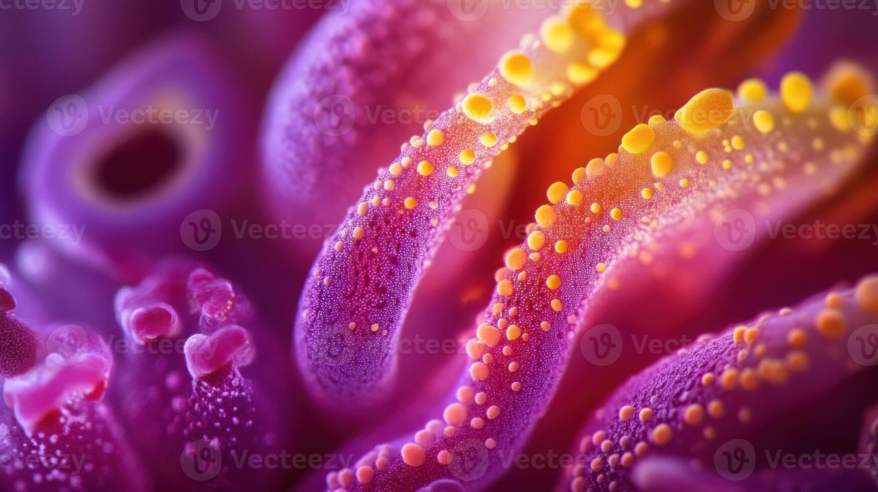 Close-Up of a Purple Flower with Yellow Dots photo