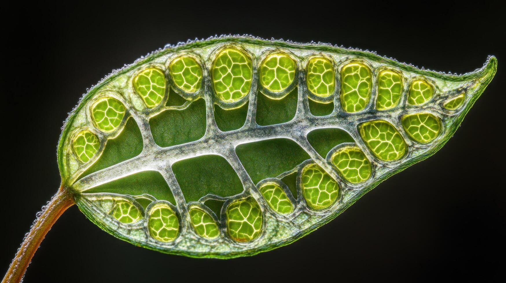 Close-up of a Green Leaf with Delicate Veins and Cells photo