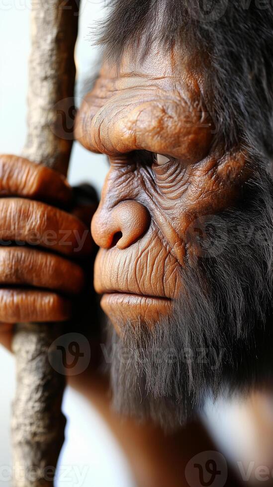 Neanderthal exploring the wilderness with a realistic depiction in ultra high definition photo
