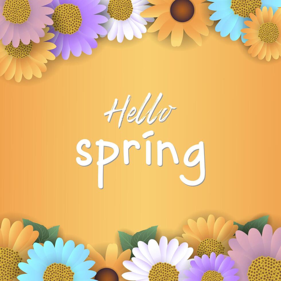 Hello Spring with colorful flowers vector