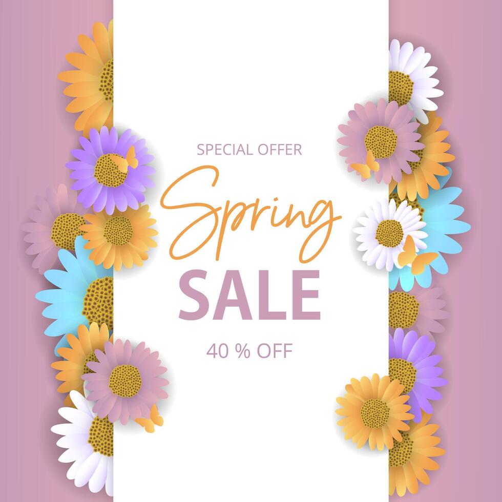 Spring sale banner background with flowers vector