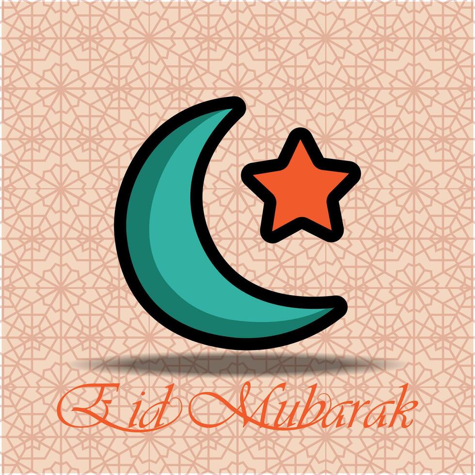 Eid mubarak greeting card with crescent moon and star vector