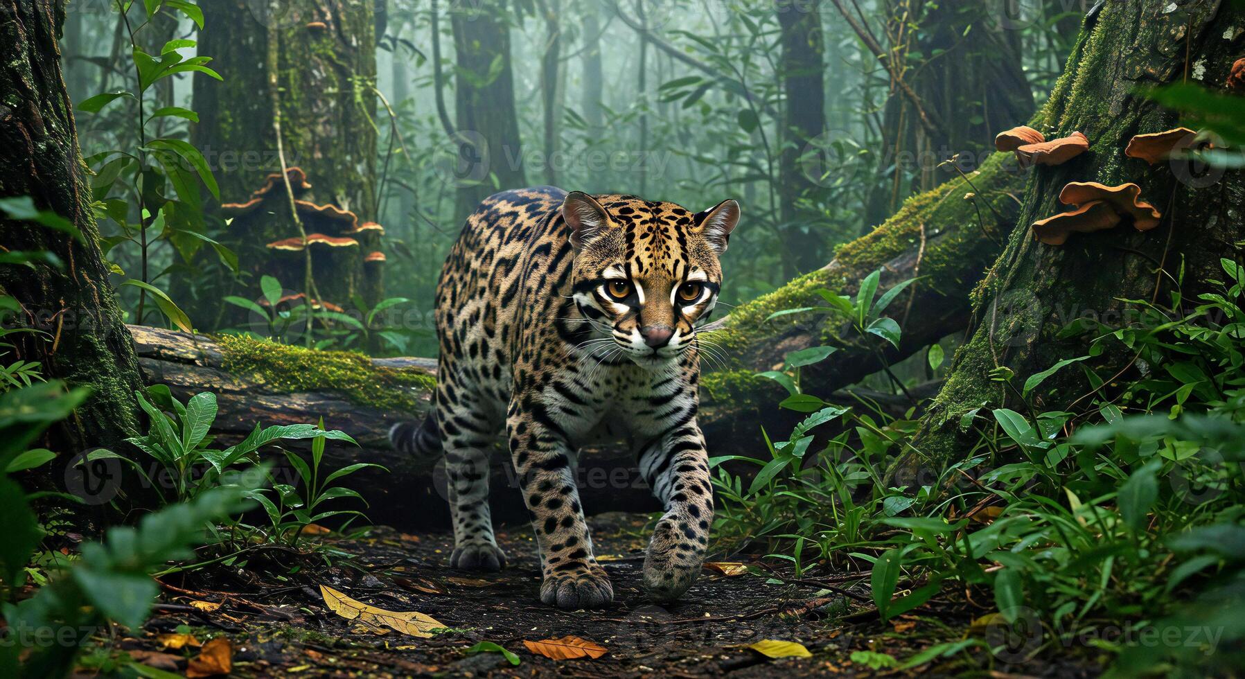 A leopard walking through the jungle photo