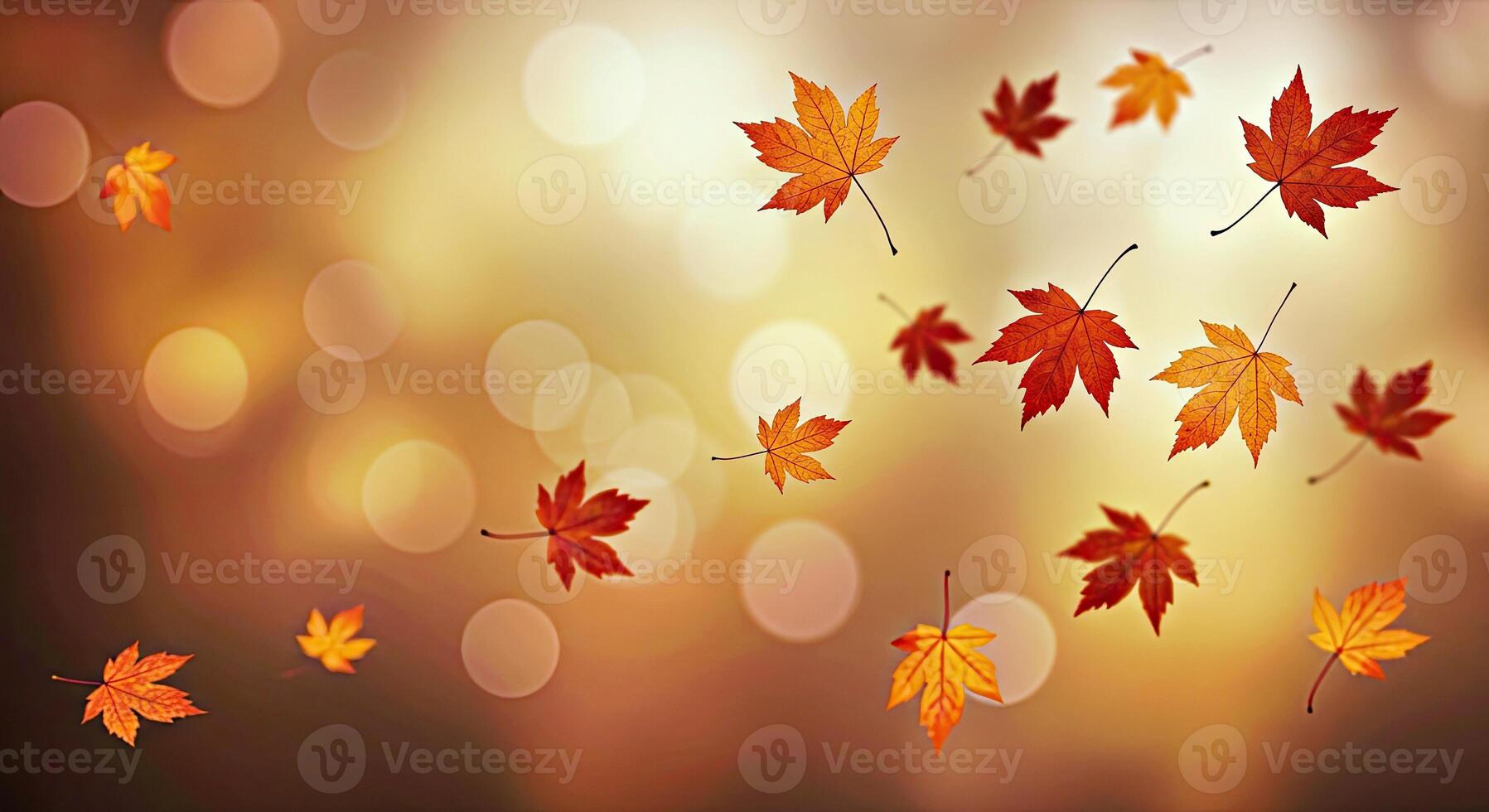 Autumn leaves flying in the air with a bokeh background photo