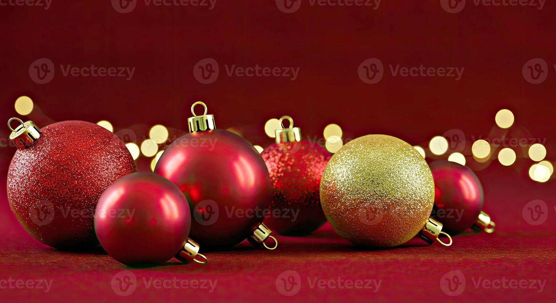 Christmas ornaments on red background photo