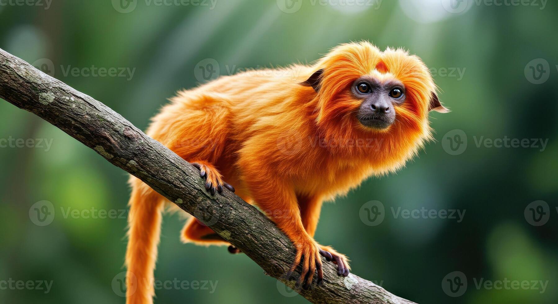 A golden lion tamarin monkey on a tree branch photo