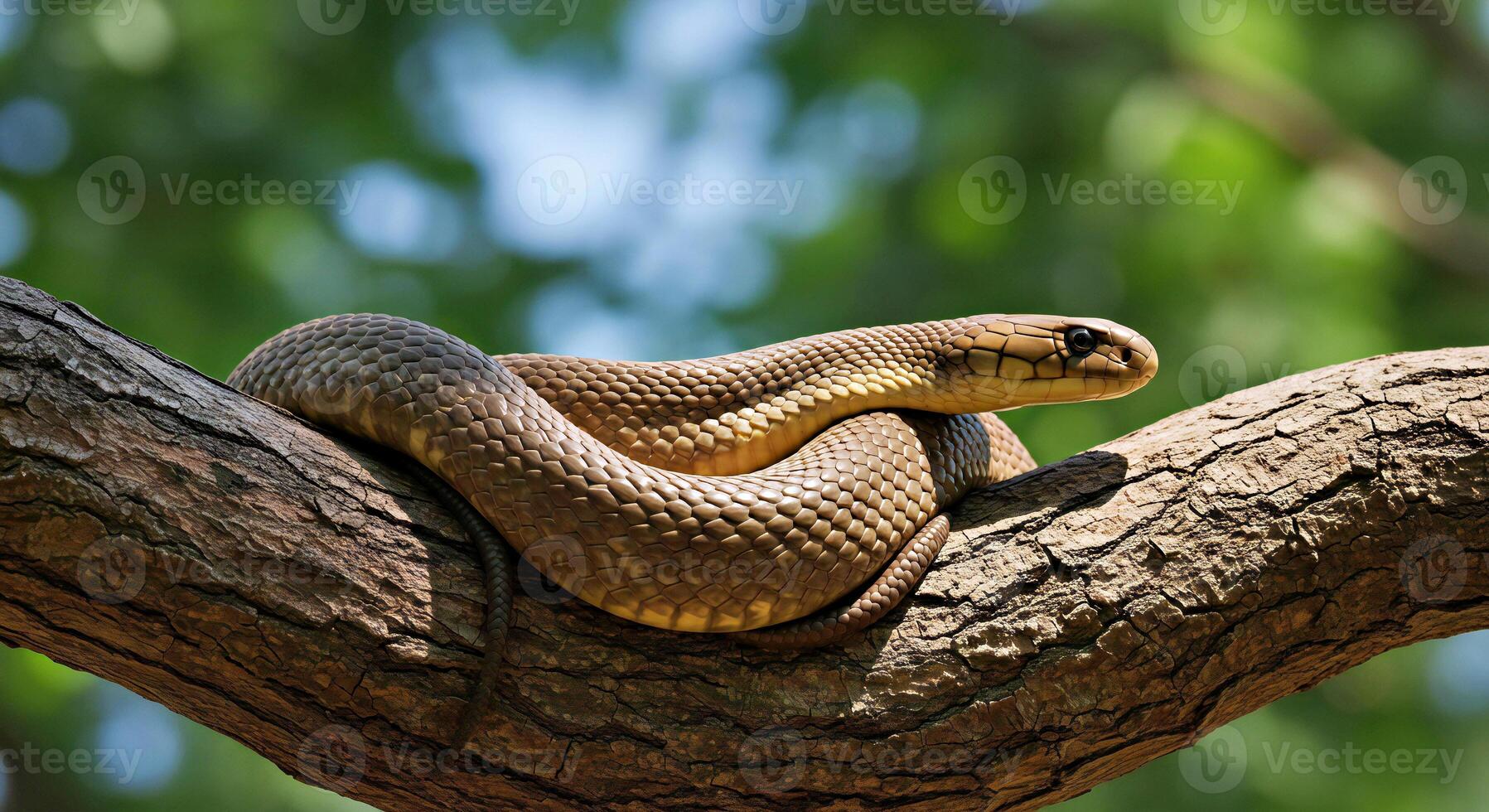 A snake is sitting on a tree branch photo