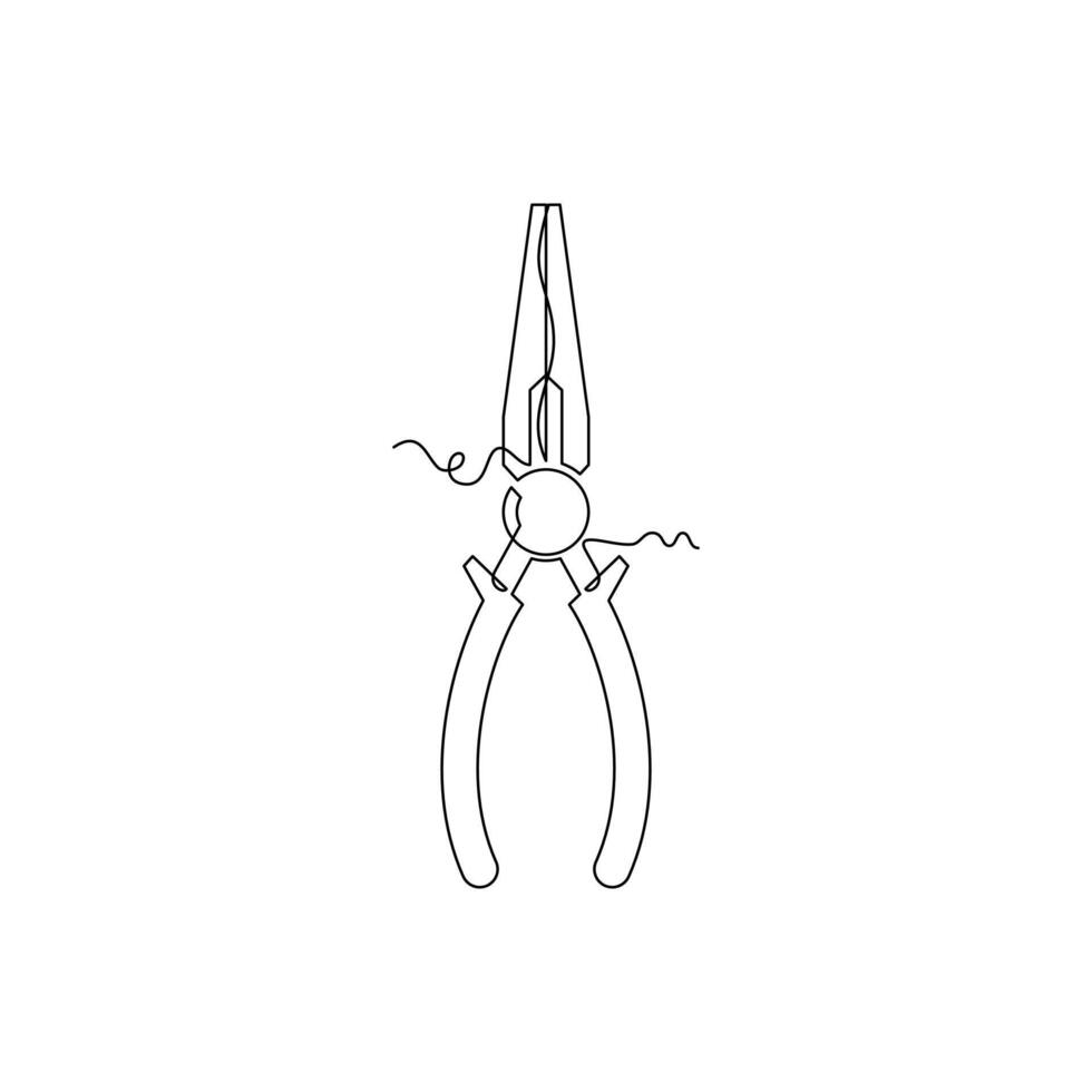 one line art Nose Pliers tool illustration. line art, one continuous line, simple, hand drawn and sketch style. for icons, symbols, signs or logos vector