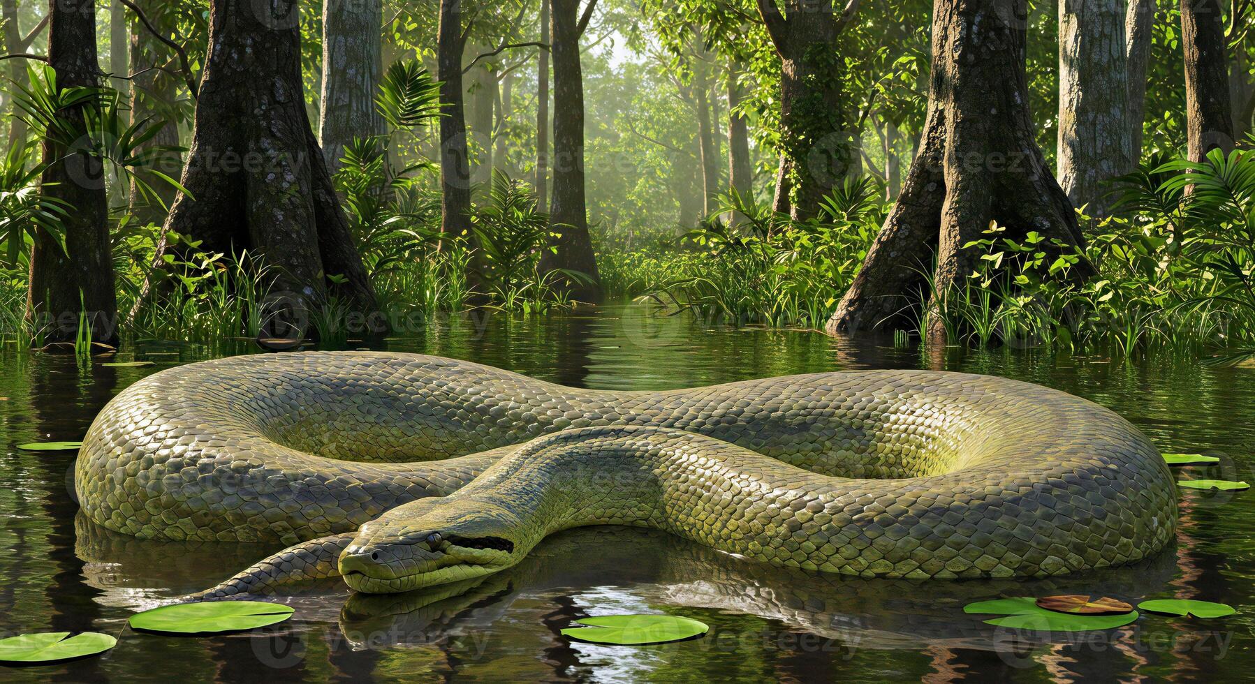 A large snake in a swamp photo