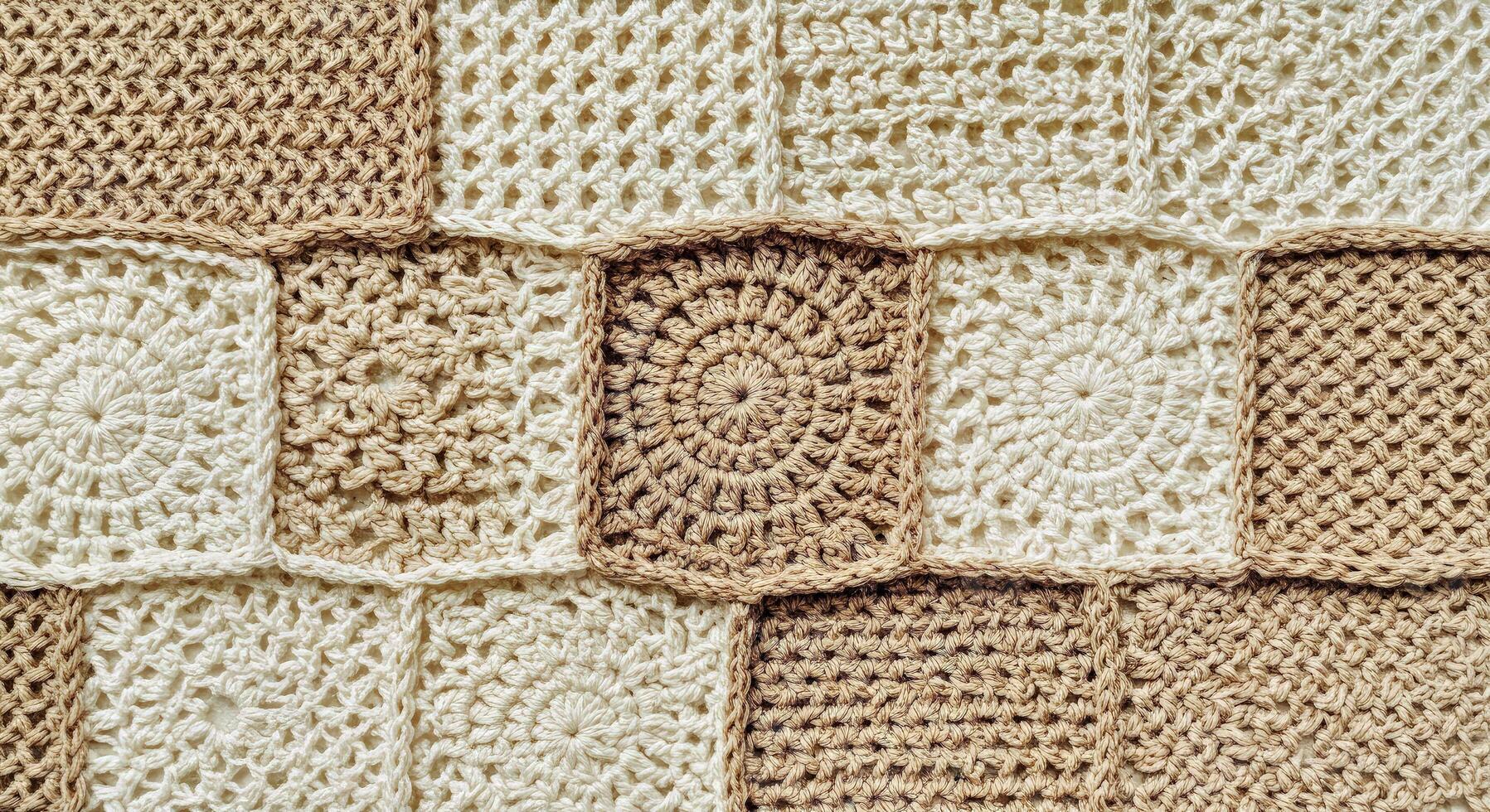 Crochet blanket with different colors and patterns photo