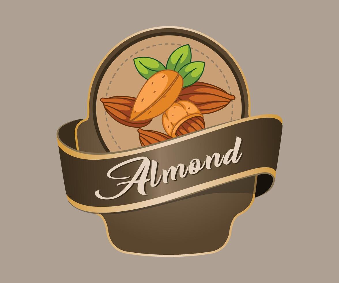 almond nut jar sticker in the form of a stylized basket on a light brown background vector