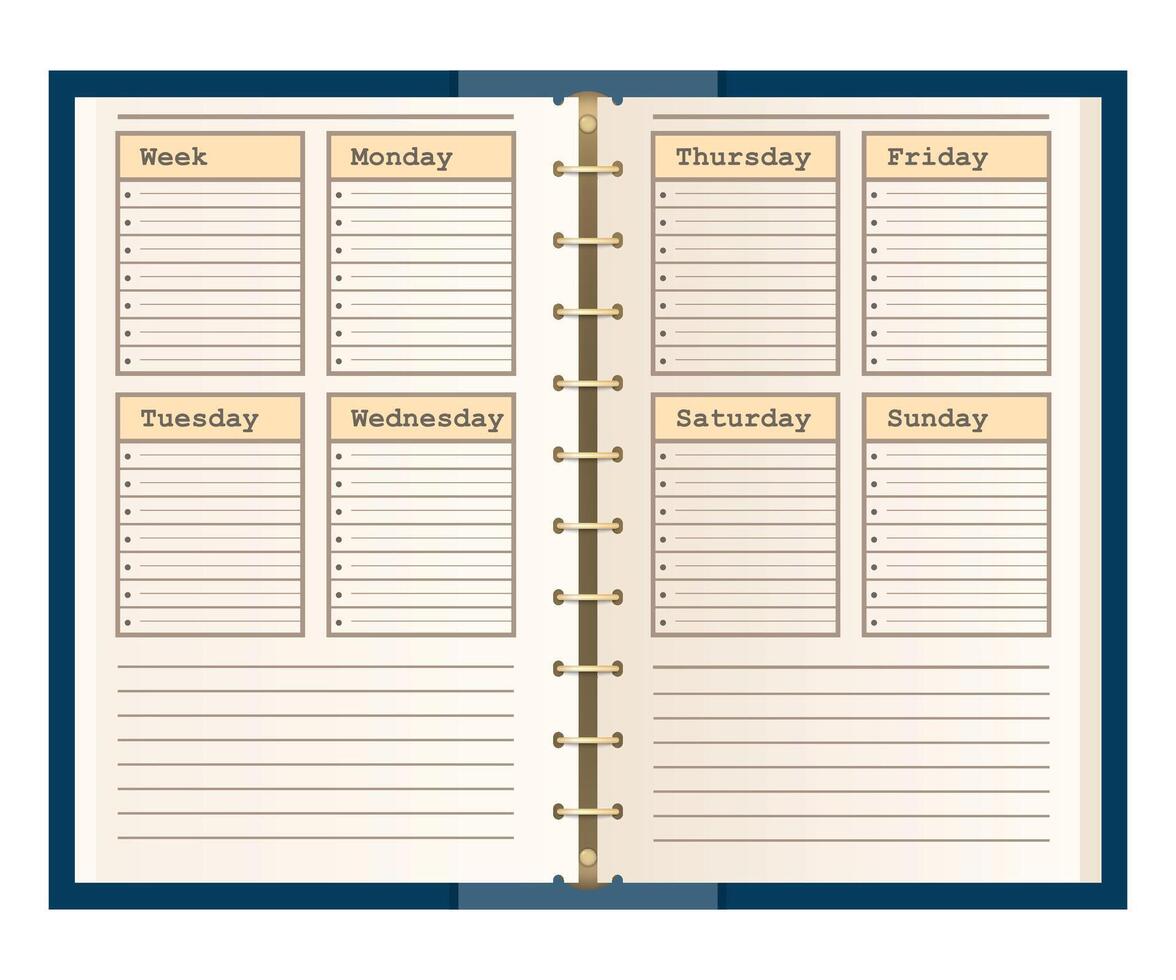 weekly diary planner in a cage isolated on a white background vector