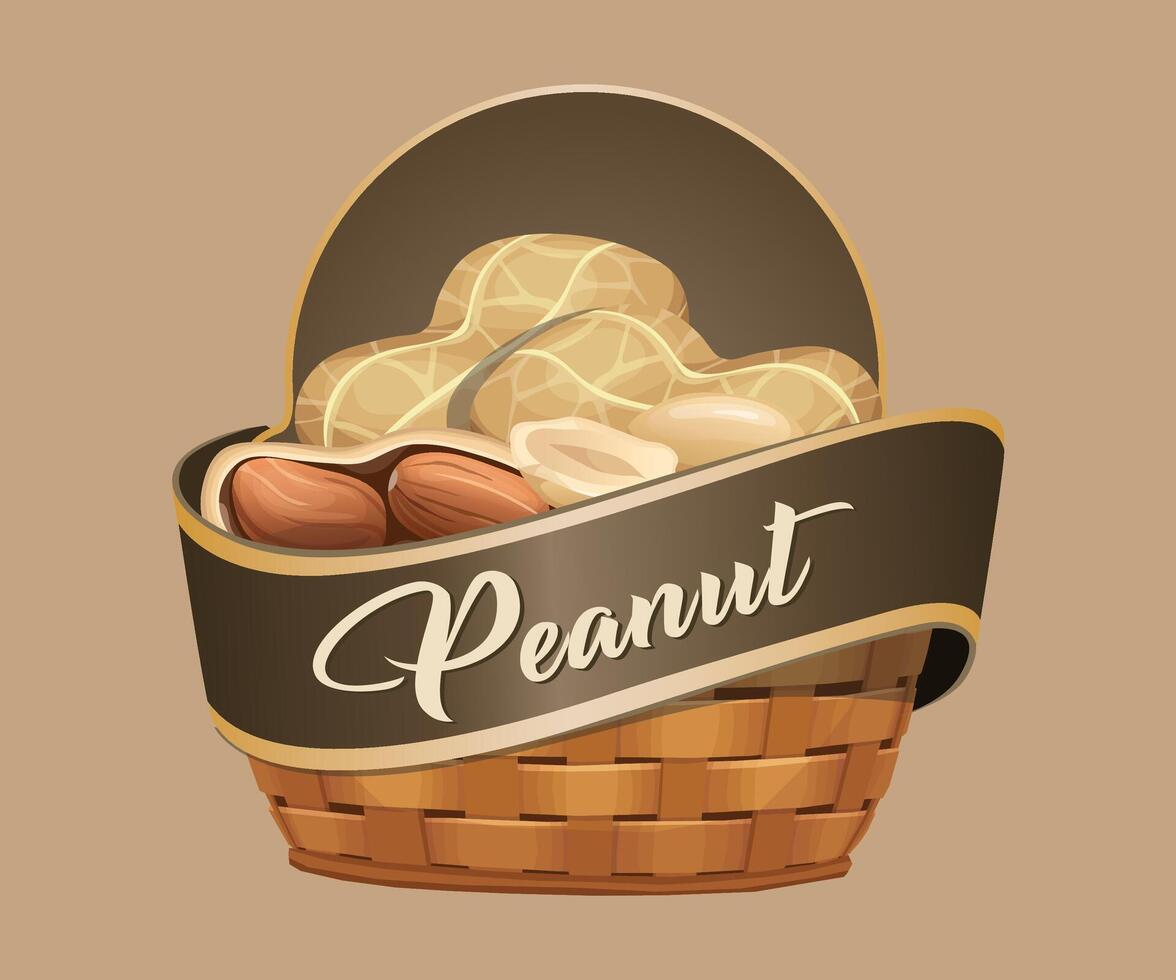 peanut jar sticker in the form of a wicker basket on a light brown background vector
