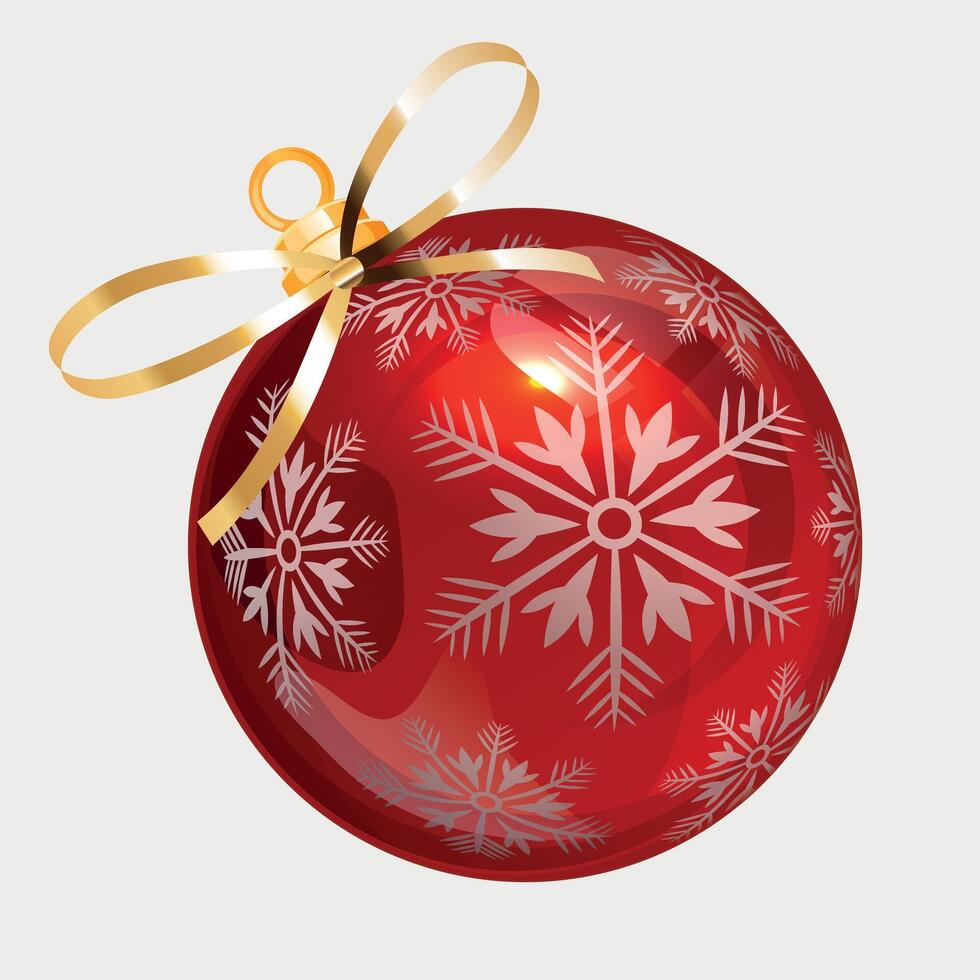 red volumetric christmas ball on the tree with snowflake pattern on white background vector