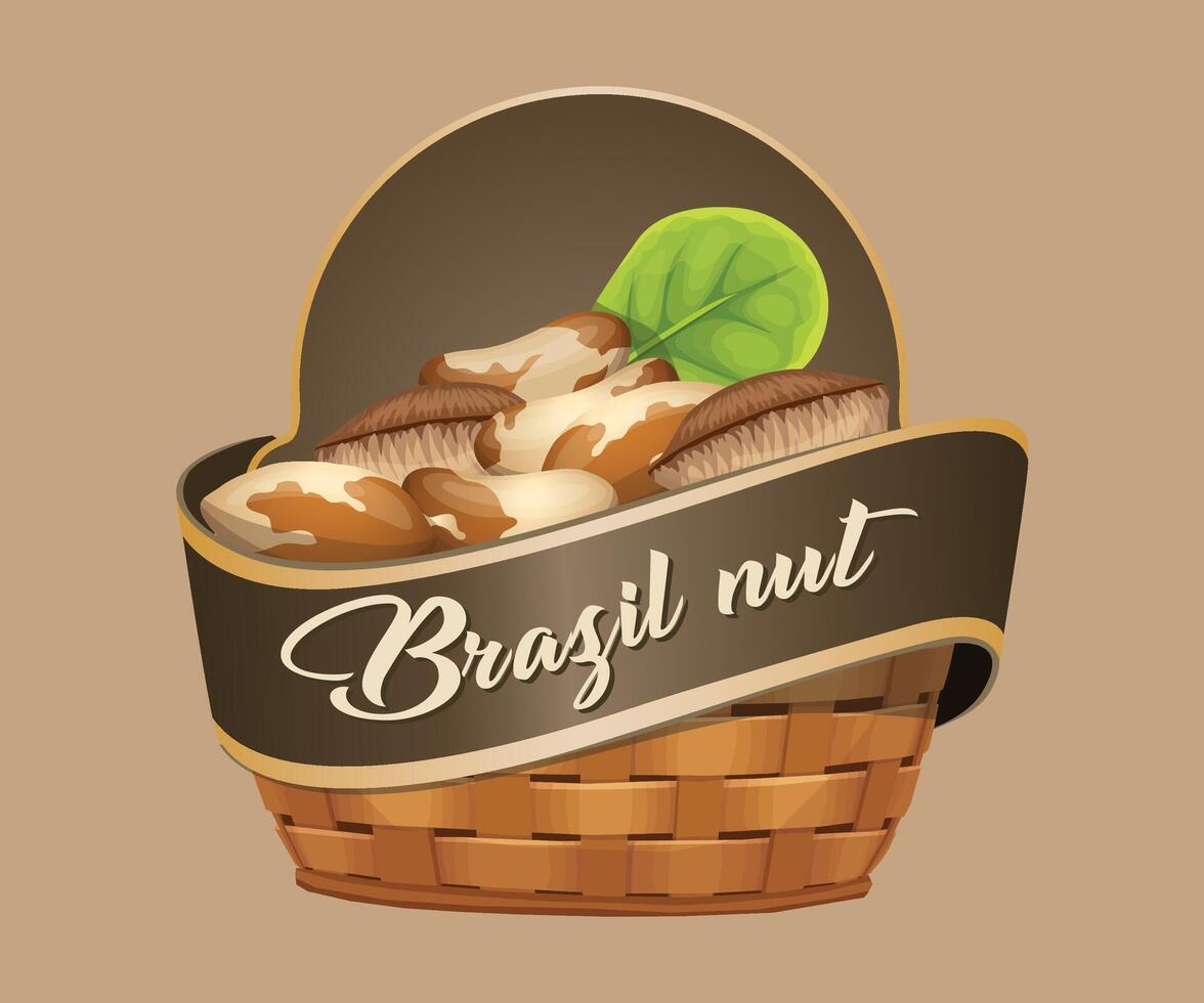 brazil nut jar sticker in the form of a wicker basket on a light brown background vector