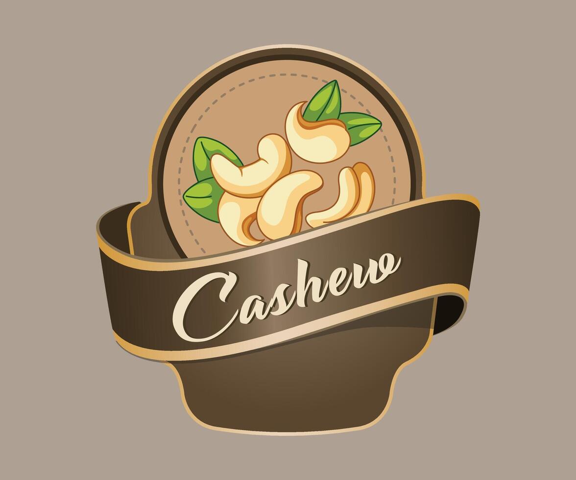 cashew nut jar sticker in the form of a stylized basket on a light brown background vector