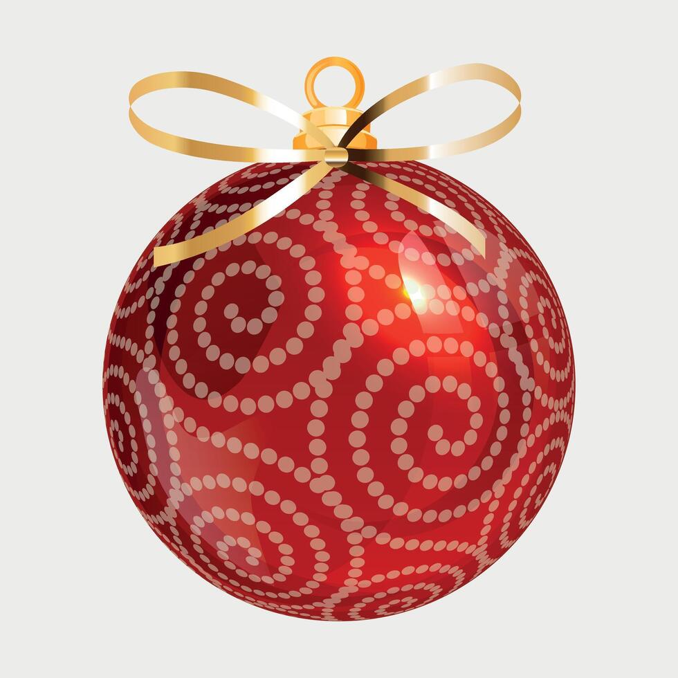 red volumetric new year christmas ball on the tree with dotted pattern on white background vector