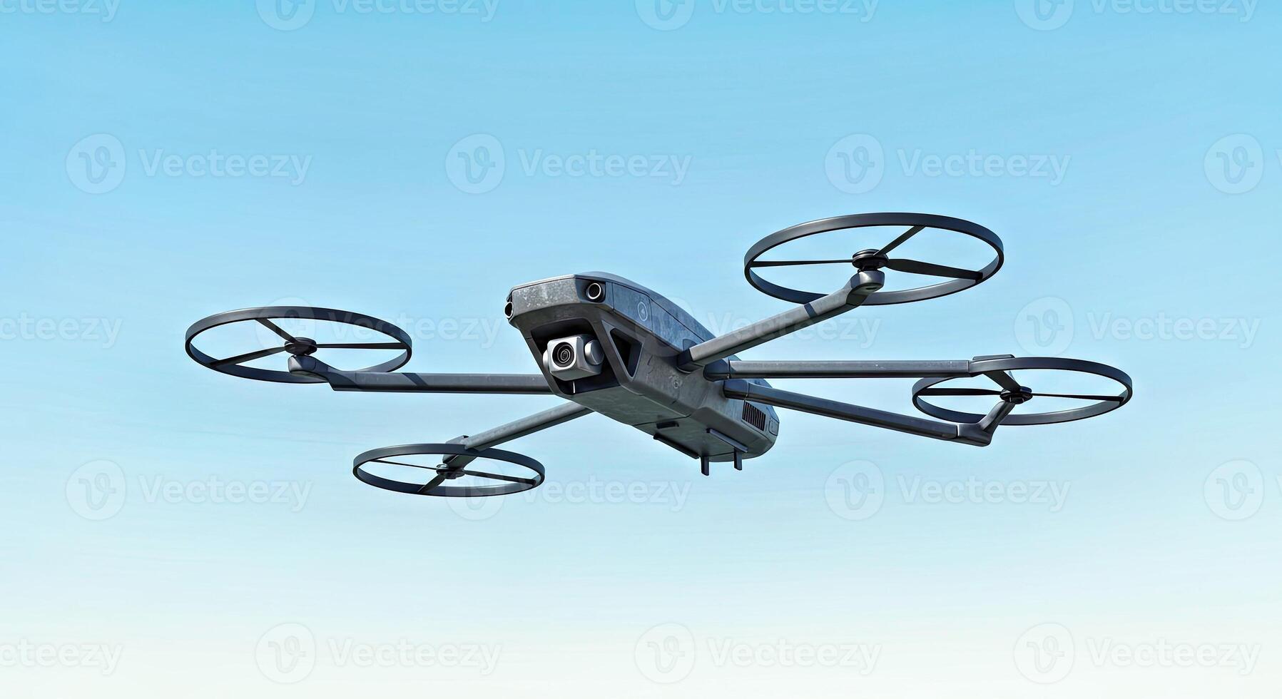 A black drone flying in the sky photo