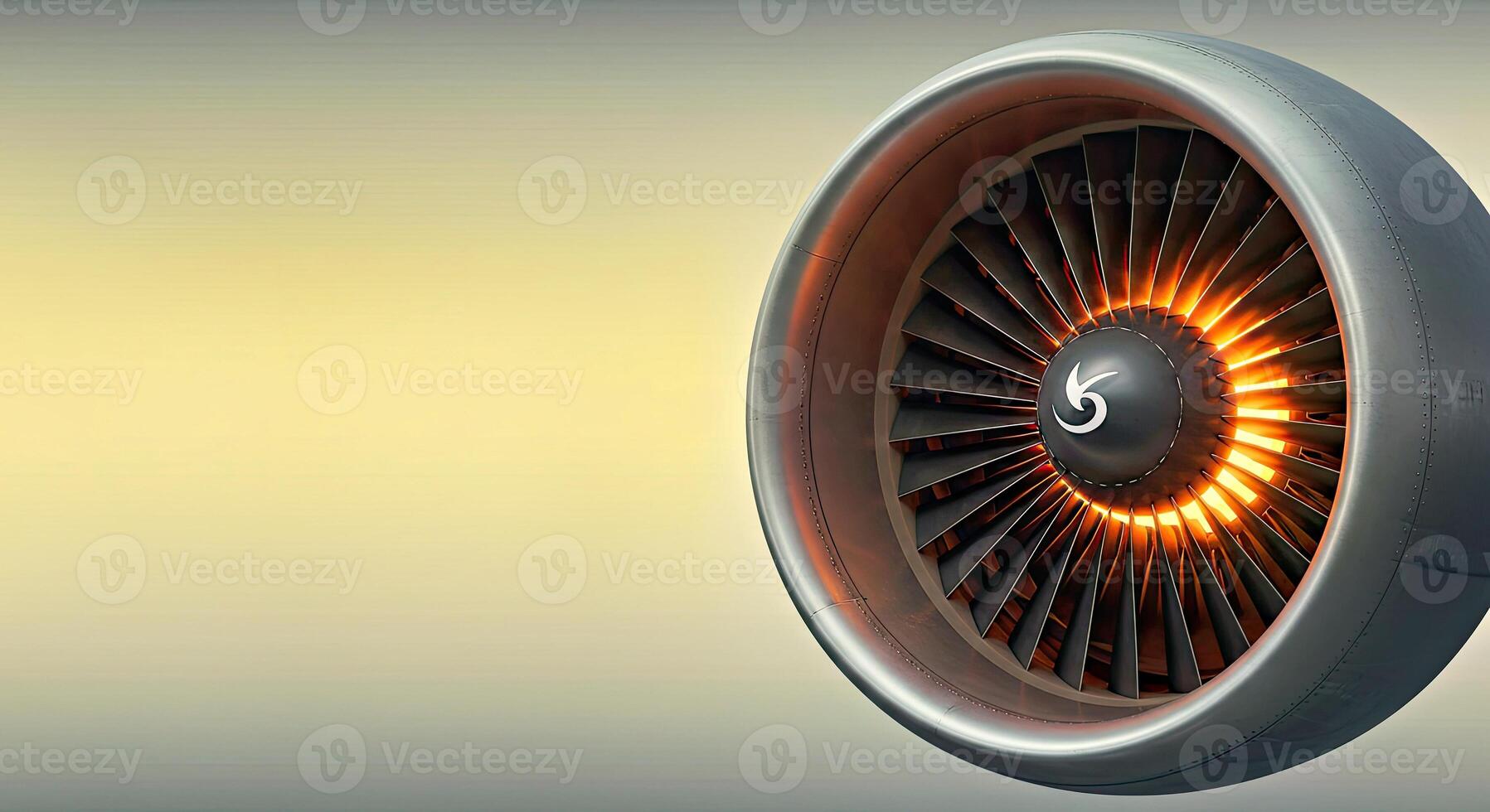 A close up of a jet engine with a yellow light photo