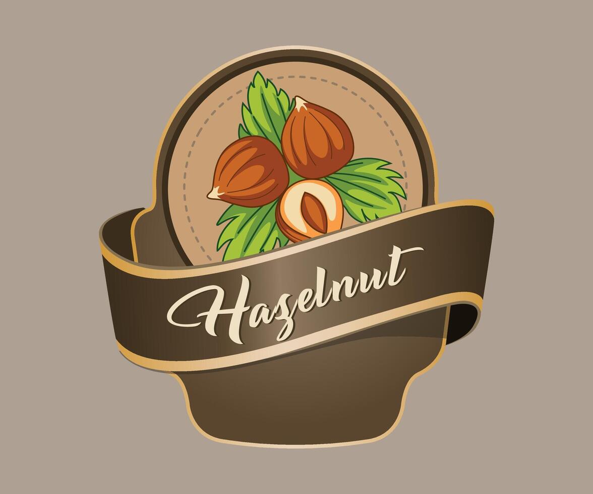 hazelnnut jar sticker in the form of a stylized basket on a light brown background vector