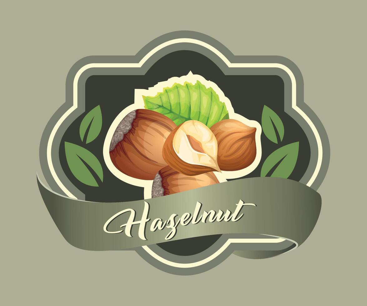 colored sticker with hazelnut on olive background vector