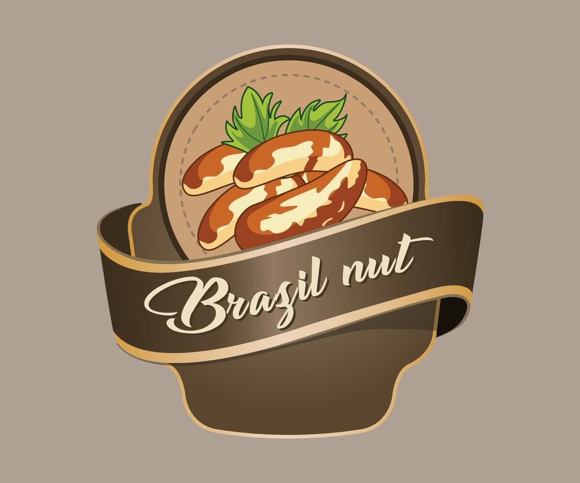 Brazil nut jar sticker in the form of a stylized basket on a light brown background vector