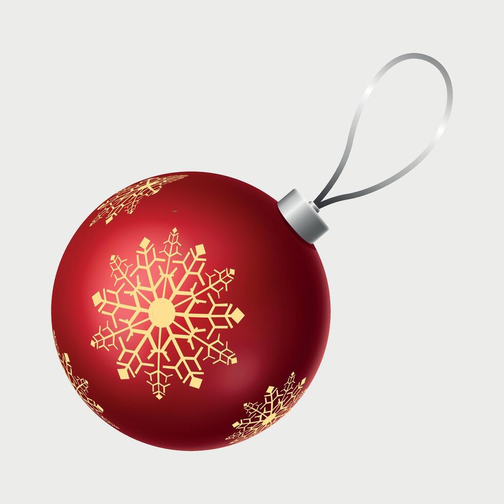 red volumetric glass new year ball on the tree with snowflake pattern isolated on white background vector