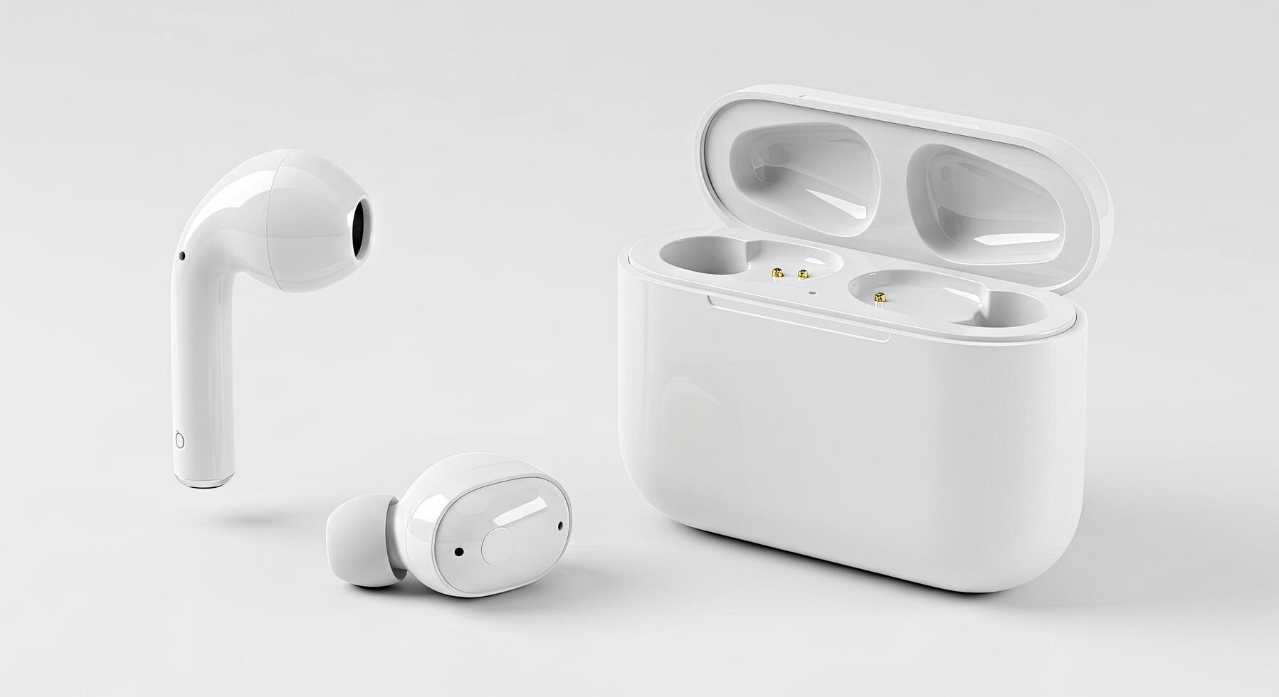 An apple airpods with a case and earbuds photo