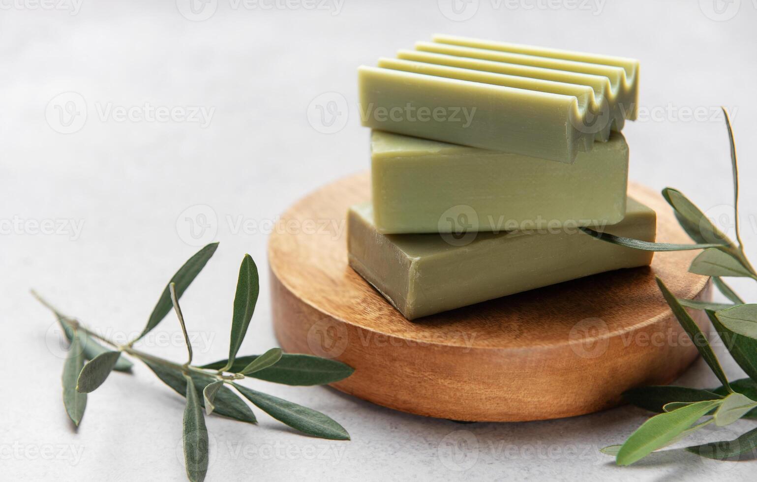 Olive soap bars exude natural freshness, promoting gentle cleansing and skincare photo
