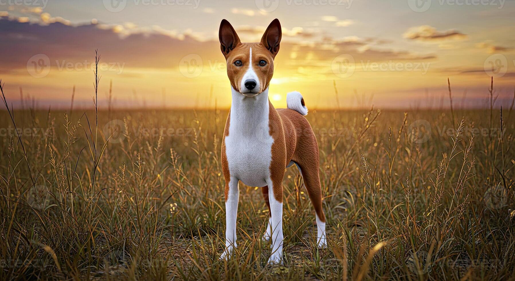 A dog standing in a field photo