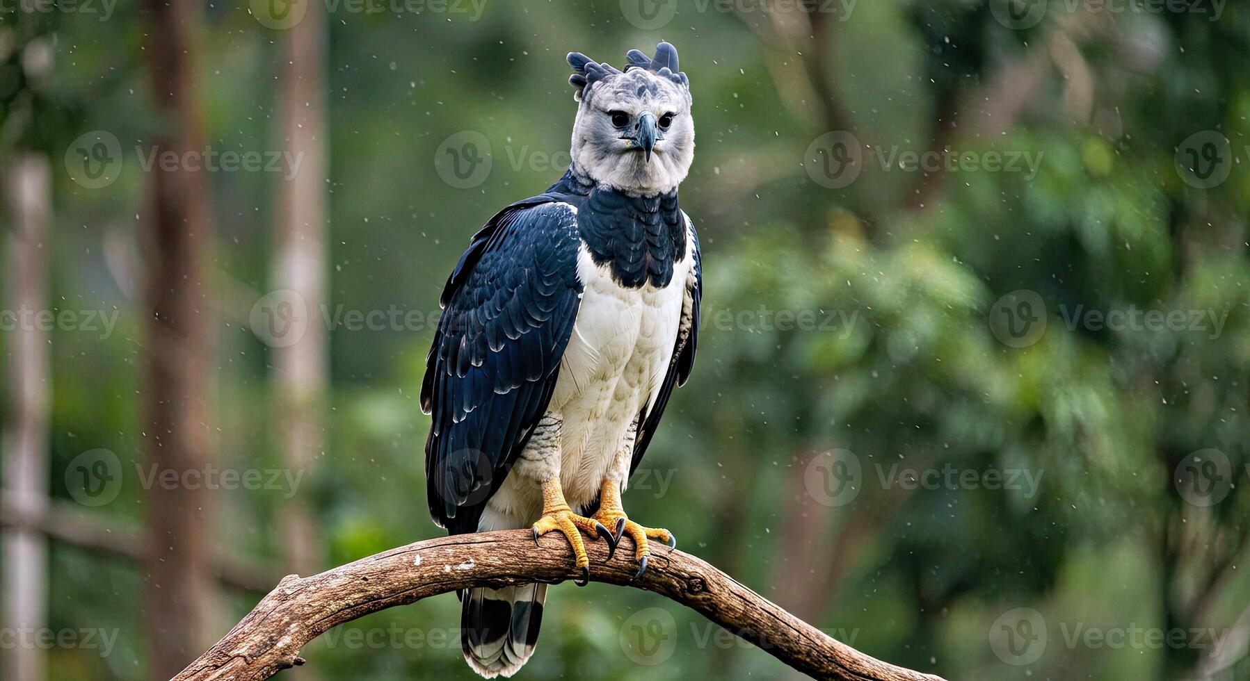 A large bird is perched on a branch photo