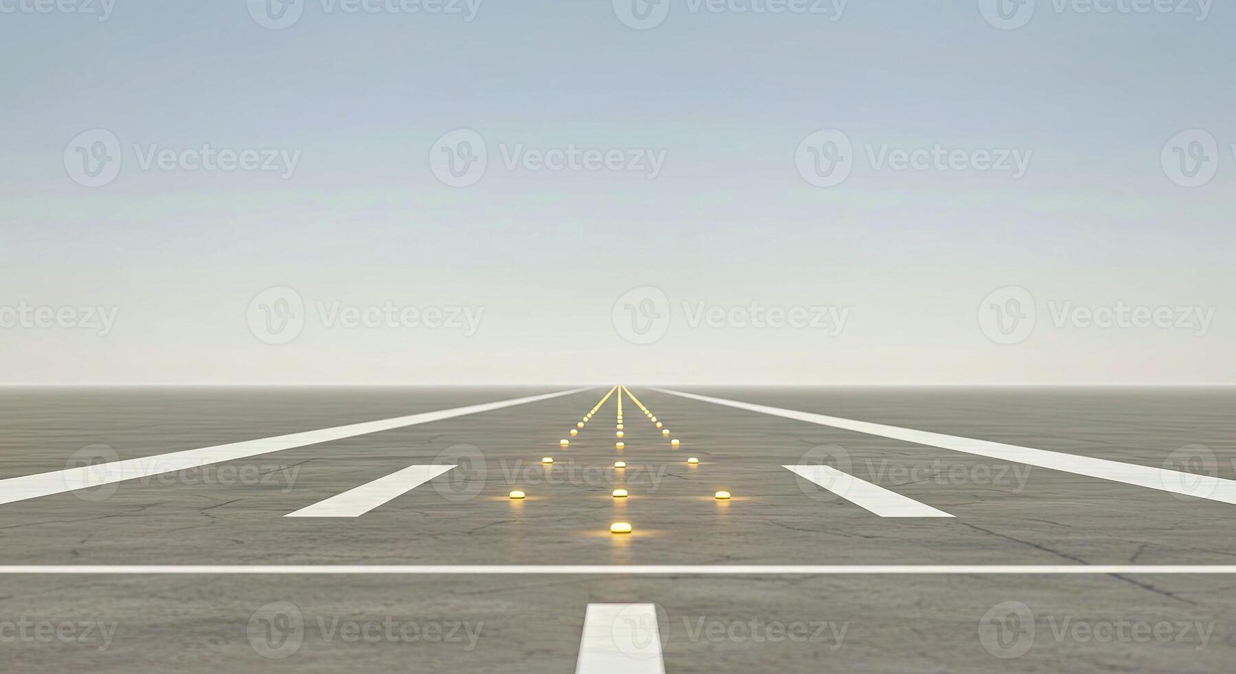 An empty runway with a white line leading to the sky photo