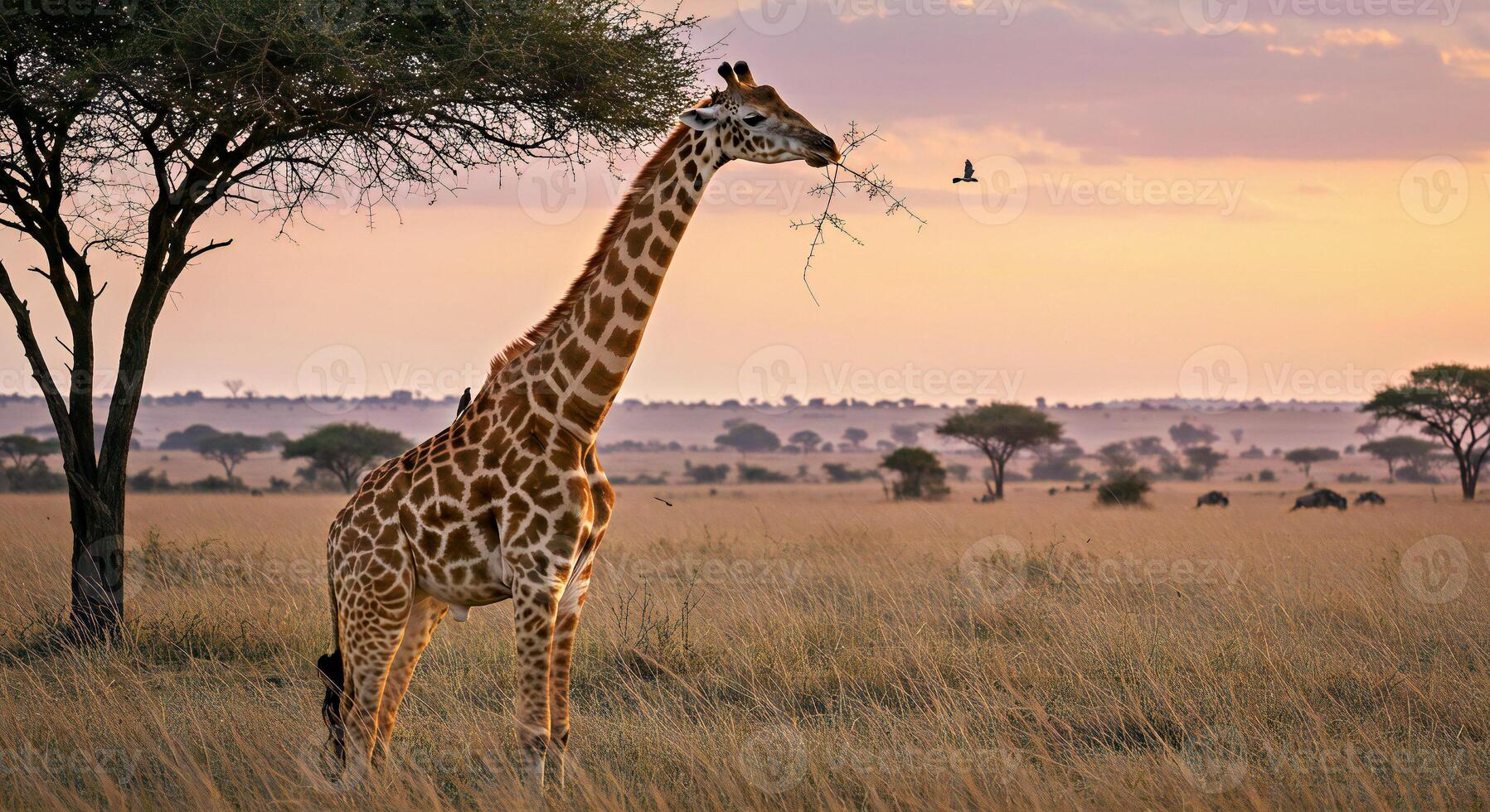 A giraffe standing in a field photo