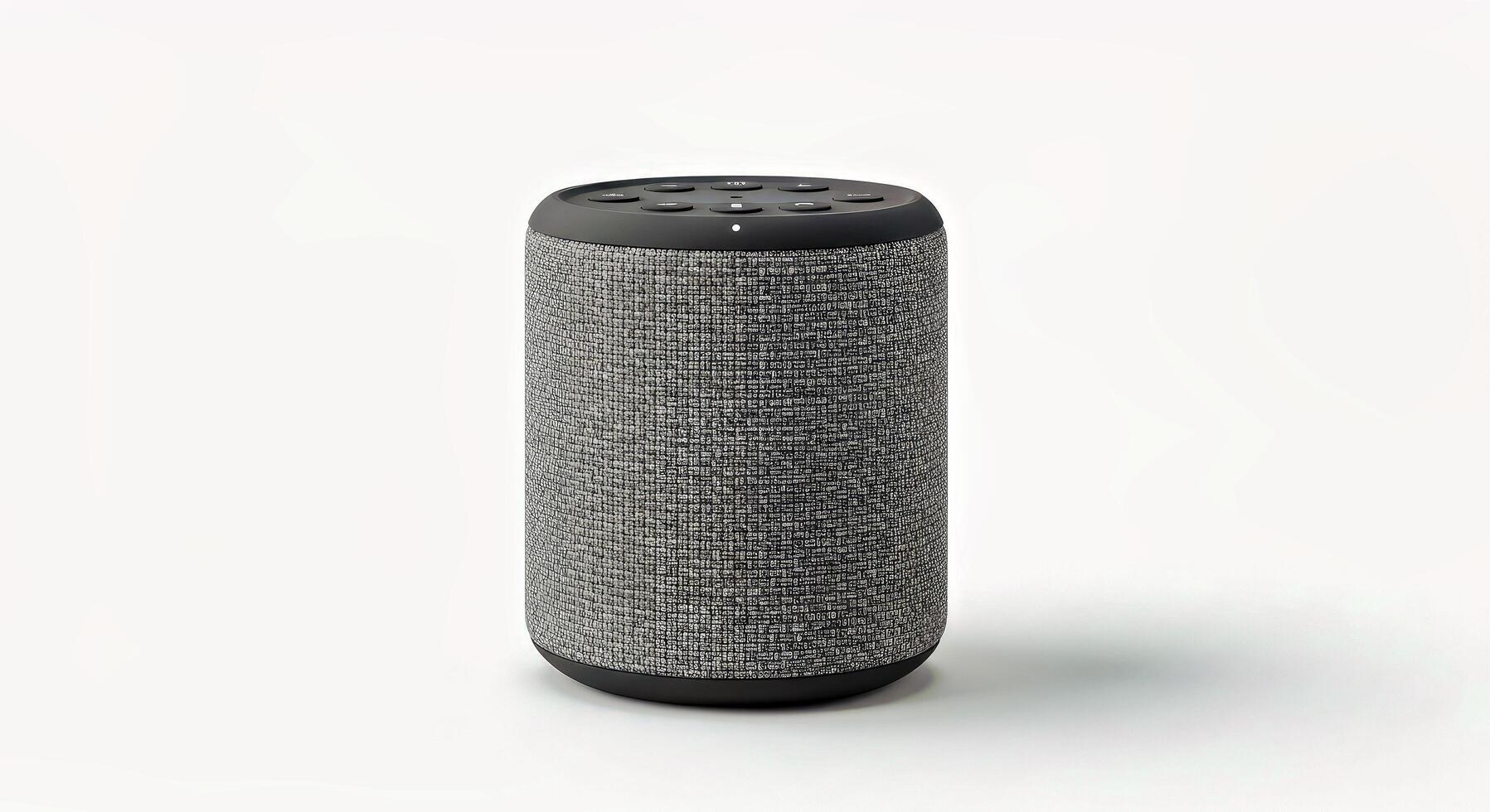Stock Photograph of a Sleek Portable Bluetooth Speaker With a Woven Fabric Exterior photo