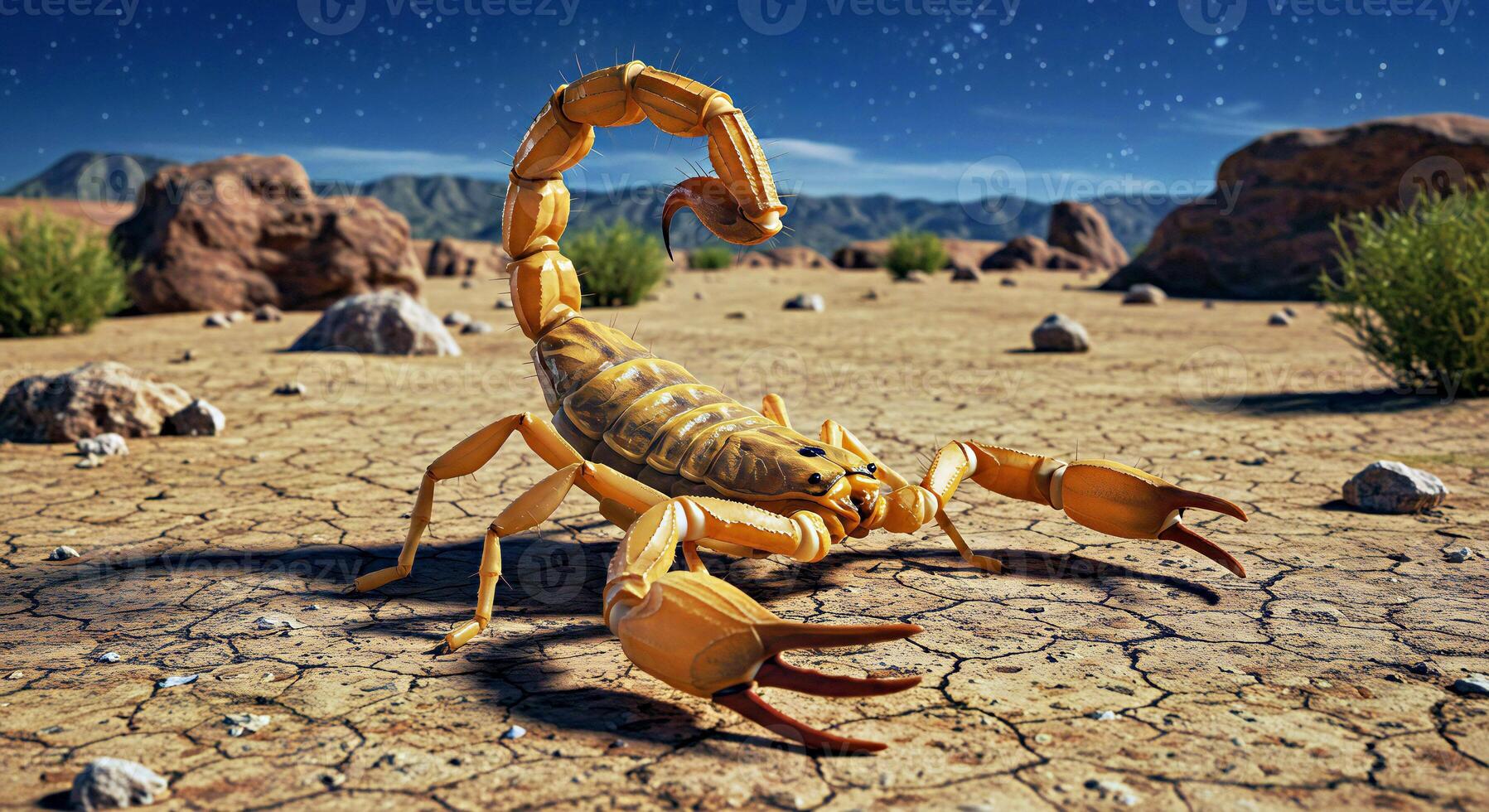 Scorpion in the desert with a starry sky photo