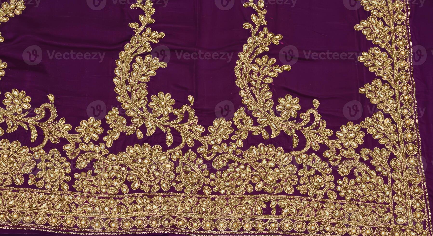 Purple colored embroidered banarasi silk saree photo