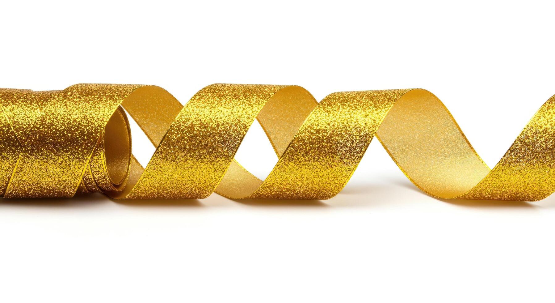 Gold glitter ribbon isolated on white background photo