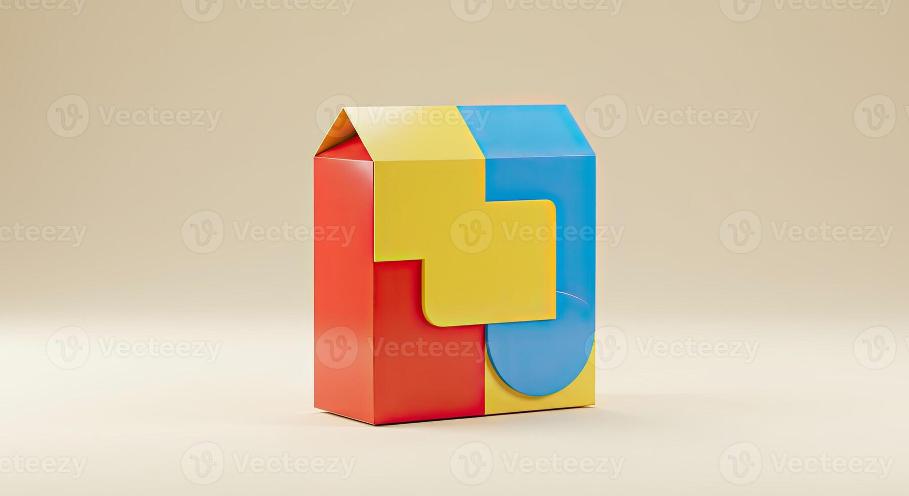 A colorful box with a blue, yellow and red design photo