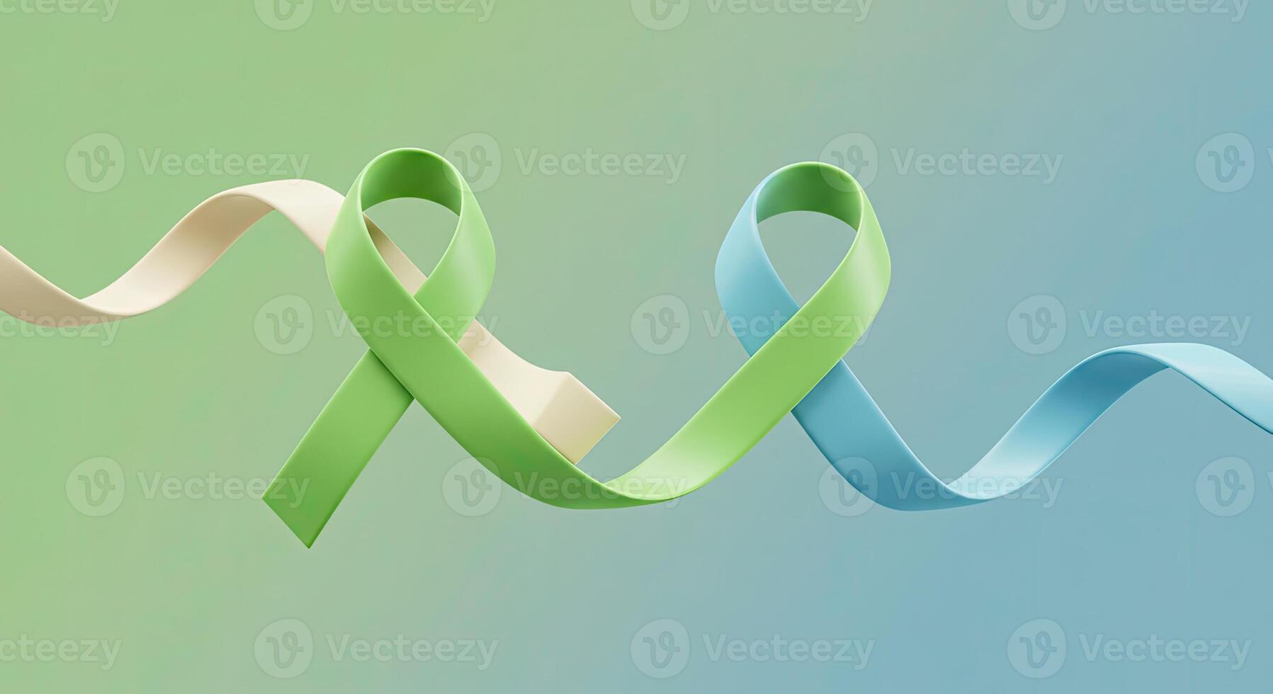 Two green and blue ribbons are connected by a white ribbon photo