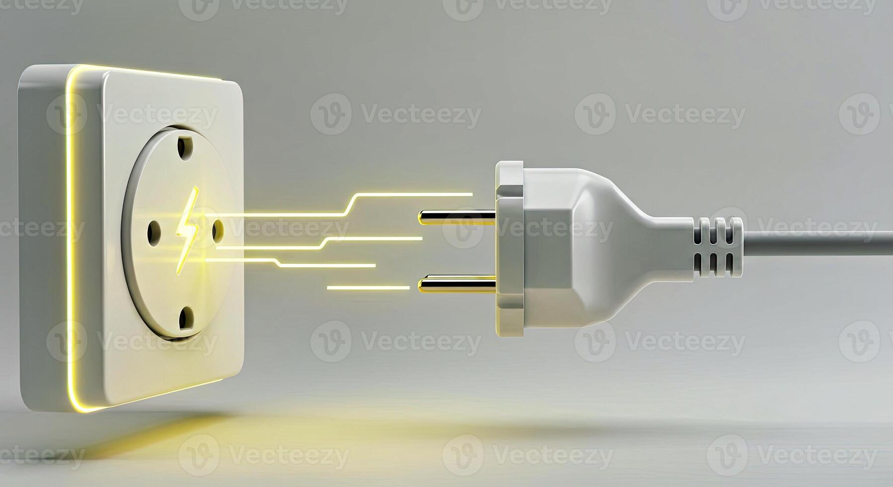 An electrical plug with a yellow light coming out of it photo