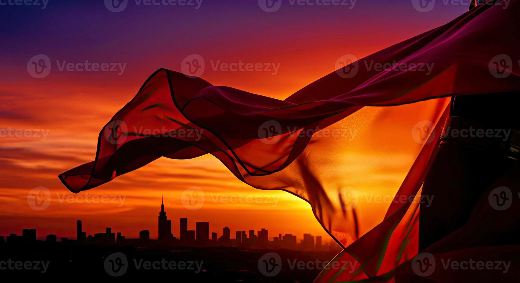 A red flag flying in the wind photo