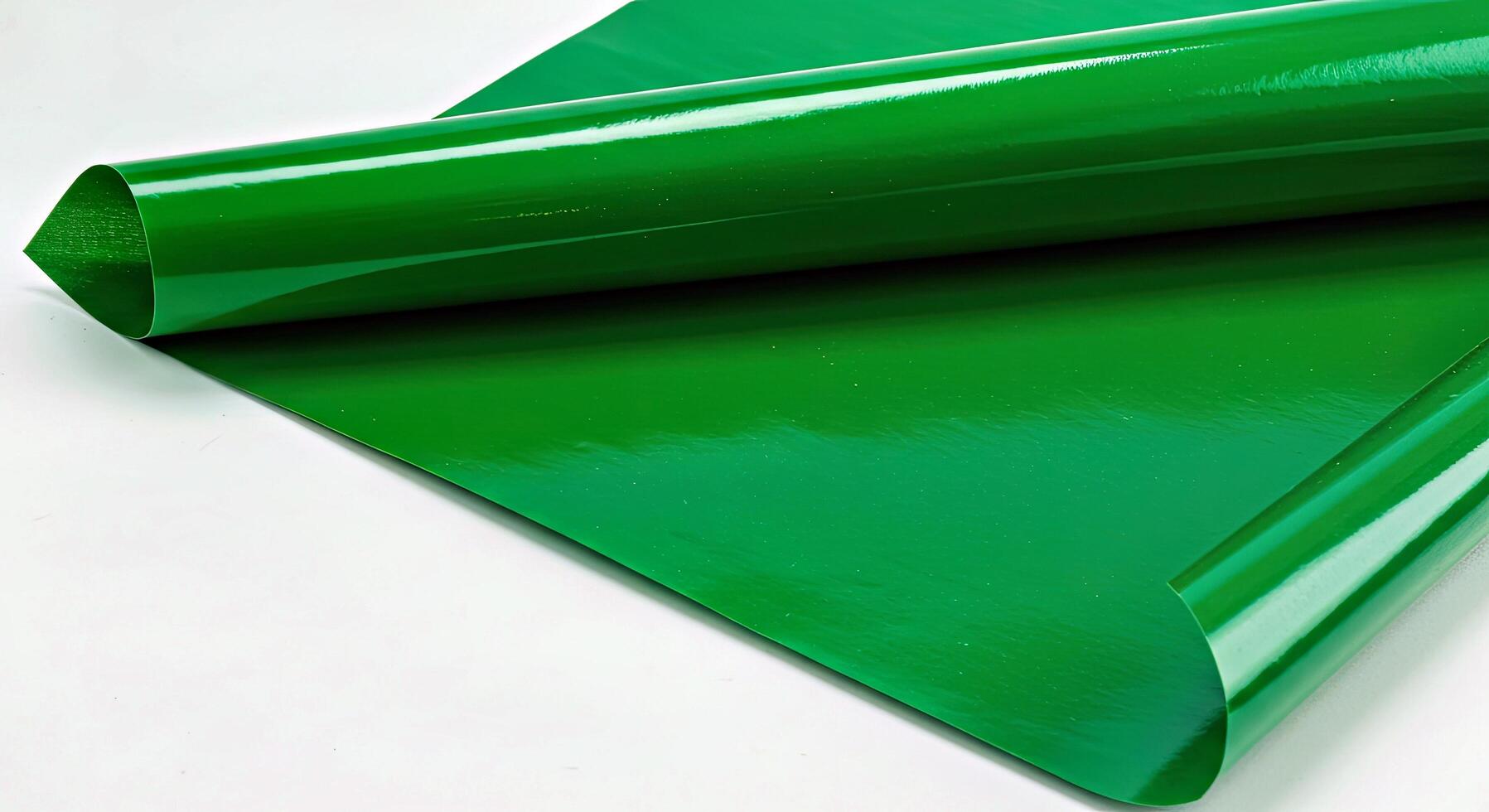 Green plastic sheeting laying on a white surface photo