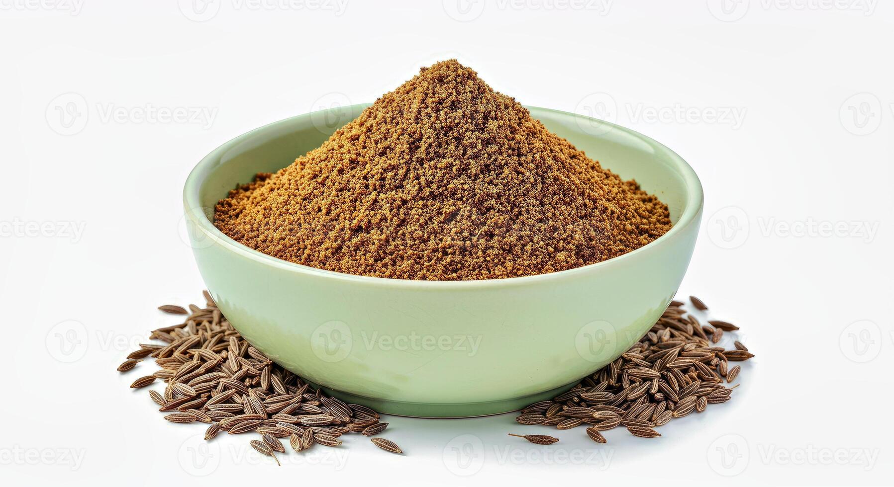 Cinnamon powder in a bowl on a white background photo