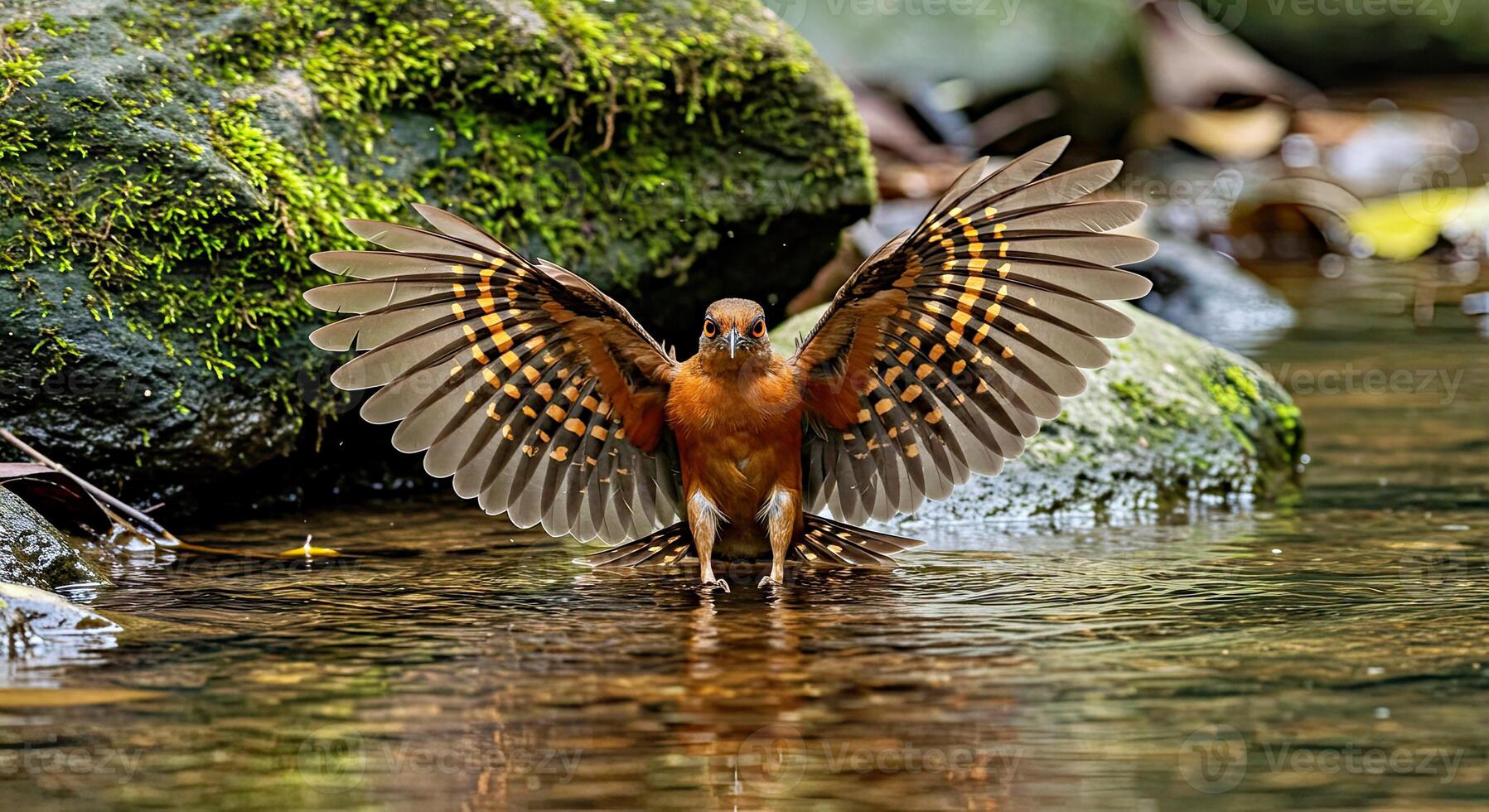 A bird with its wings spread photo