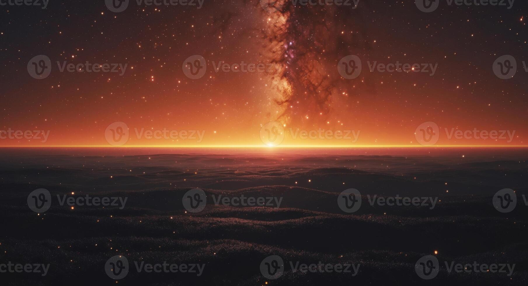 The milky way over the horizon at sunset photo