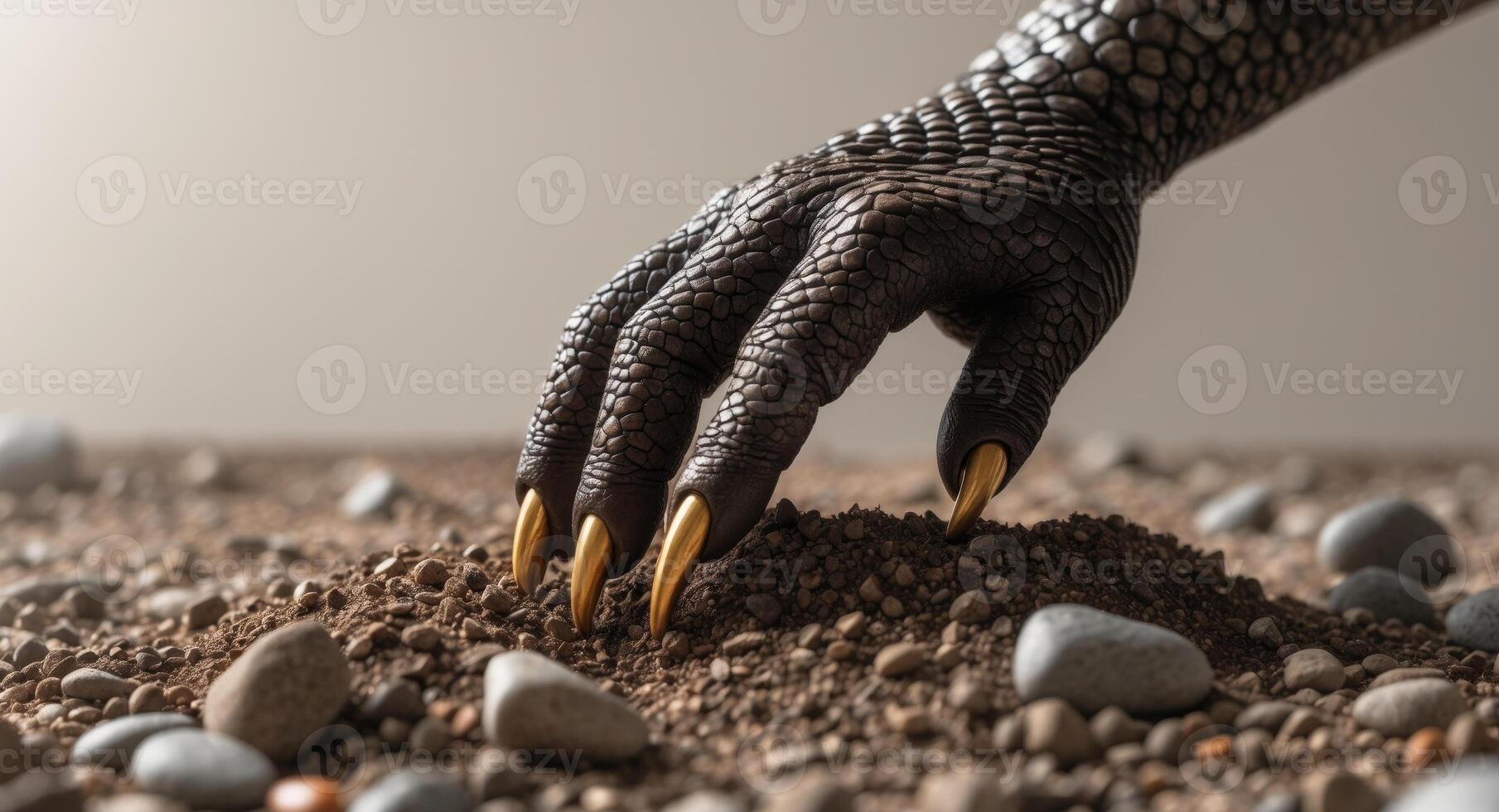 A hand with long nails digging into the ground photo