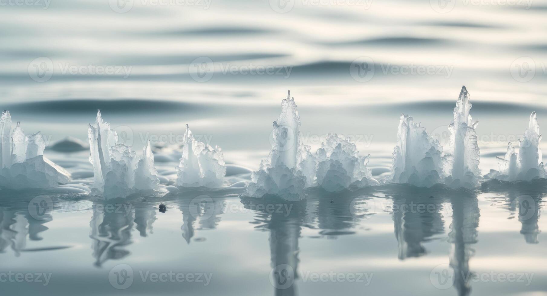 Close up of icy formations along a tranquil water surface photo
